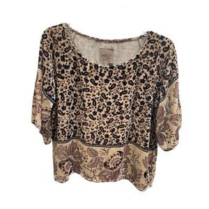 Chaser Women's Floral Kimono Size Large Purple‎ & Tan Velvet Silk Lined Top